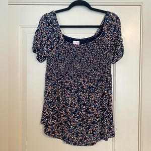 Isabel Maternity Navy Floral Smocked Maternity Blouse